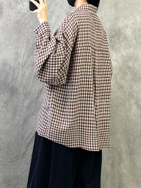 Chemise boutonnée à carreaux vintage d'été pour femme