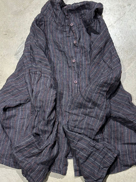 Chemise en lin à rayures rétro pour femme