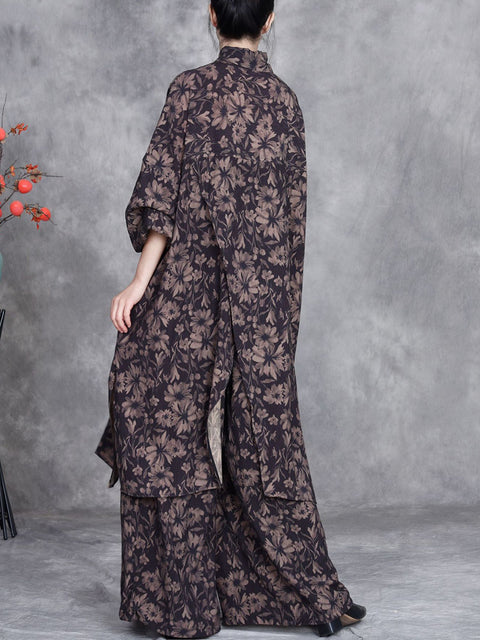 Women Spring Vintage Flower Spliced Loose Suits