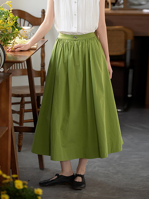 Women Summer Pure Color Loose 100%Cotton Skirt