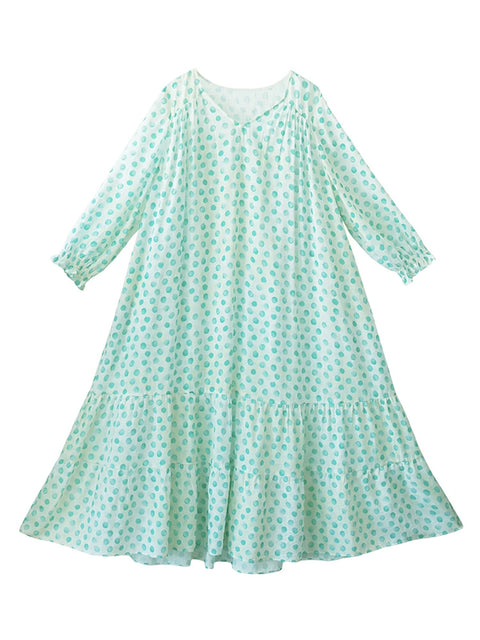 Robe d'été ample en lin à pois et col en V pour femme