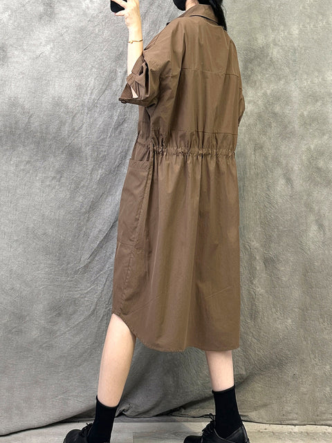 Women Summer Casual Pure Color Cotton Loose Dress