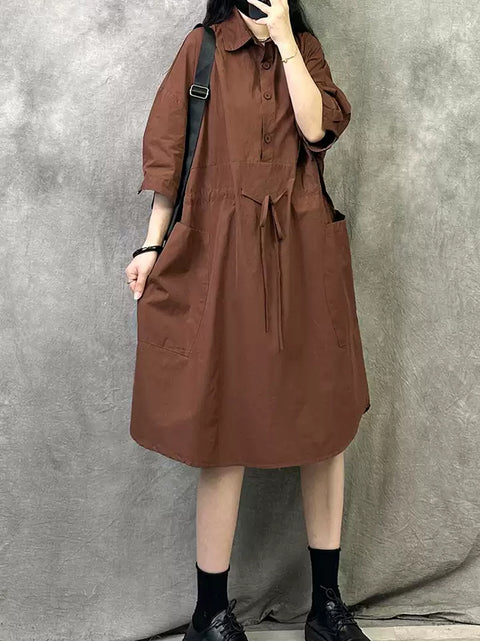 Women Summer Casual Pure Color Cotton Loose Dress