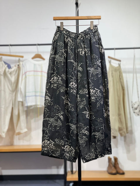 Pantalon large à imprimé floral de printemps pour femme en ramie