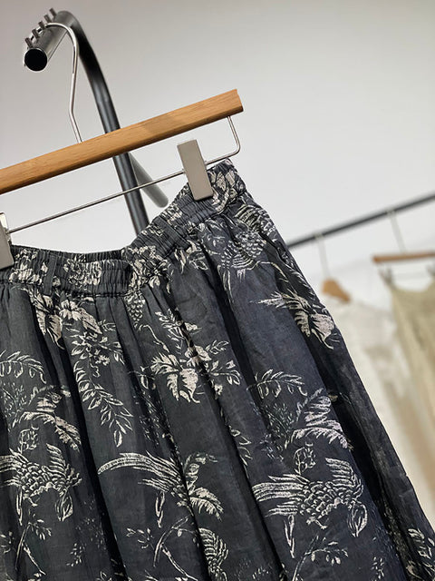 Pantalon large à imprimé floral de printemps pour femme en ramie