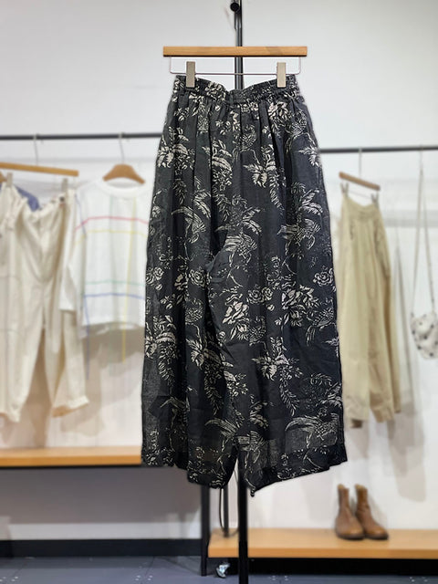 Pantalon large à imprimé floral de printemps pour femme en ramie