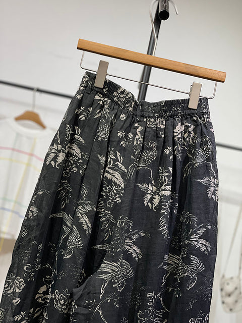 Pantalon large à imprimé floral de printemps pour femme en ramie