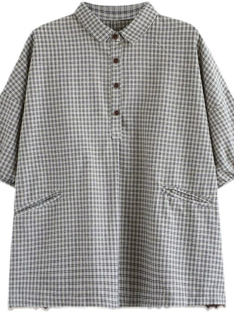 Chemise à col rabattu à carreaux vintage pour femme