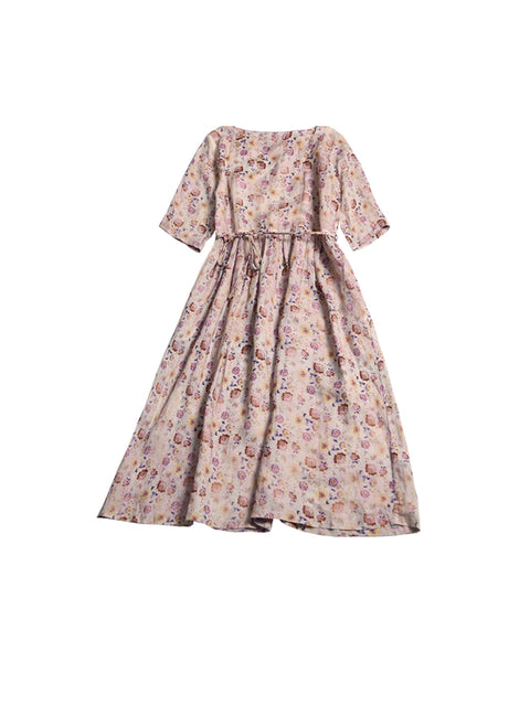 Robe ample à imprimé floral pour femme, 100 % ramie, printemps