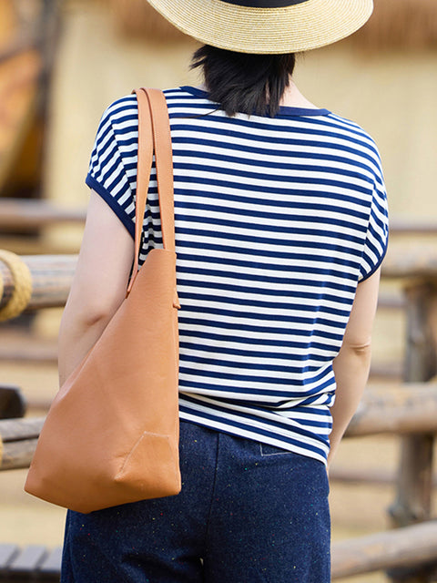 Chemise ample à rayures et col rond pour femme, décontractée, printemps