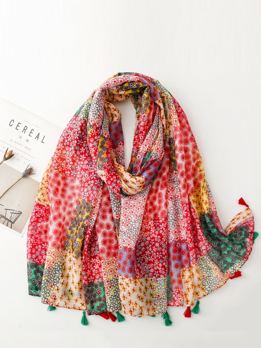 Écharpe Femme Patchwork Carreaux Rose Et Vert - 180x60 Cm - Faux Cachemire Doux Et Chaud - Pompons Décoratifs