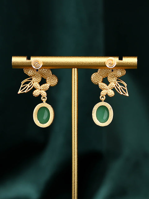 Boucles d'oreilles en forme de fleur pour femmes, en émail vert, Jade, plaque dorée