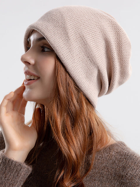 Bonnet tricoté en coton solide décontracté pour femme, garde au chaud, hiver