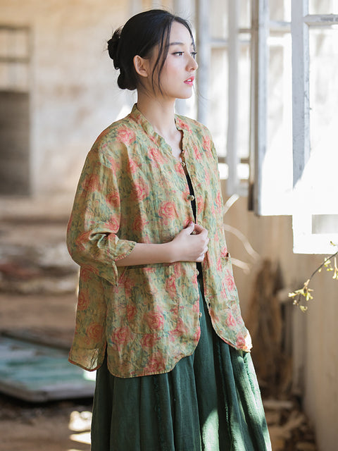 Chemise d'été rétro à imprimé floral pour femmes