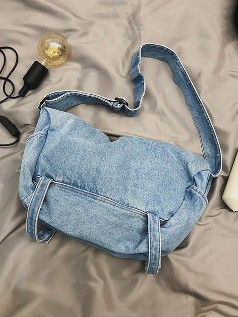 Sac à bandoulière vintage en denim de grande capacité pour femme