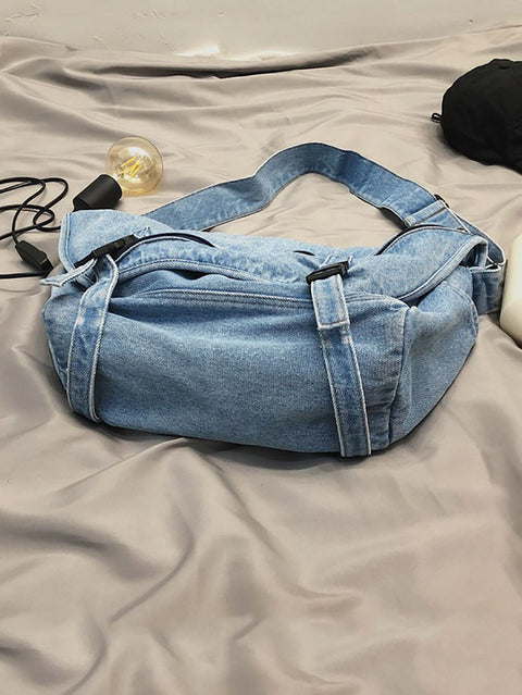 Sac à bandoulière vintage en denim de grande capacité pour femme