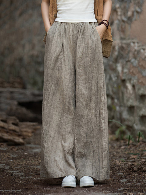 Pantalon à jambes larges doublé polaire Vintage Tie-dye pour femme hiver