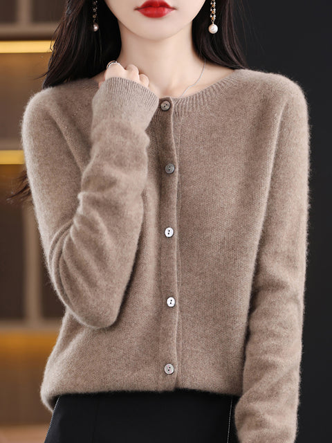 Cardigan d'hiver en laine pour femme, pull uni