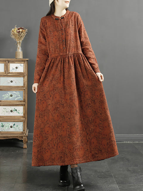 Robe en coton à imprimé feuilles Vintage pour femmes, grande taille, automne