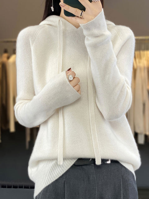 Pull en laine à capuche solide et décontracté pour femme, hiver