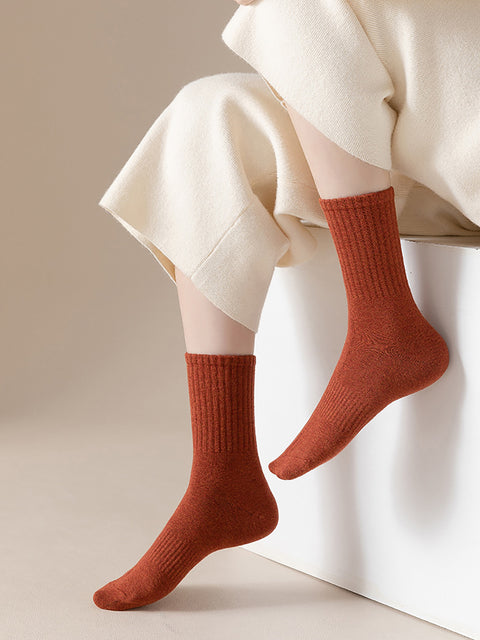 6 paires de chaussettes d'hiver en coton unies pour femmes