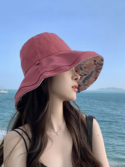 Chapeau d'été à double face pour femme avec imprimé floral et protection solaire