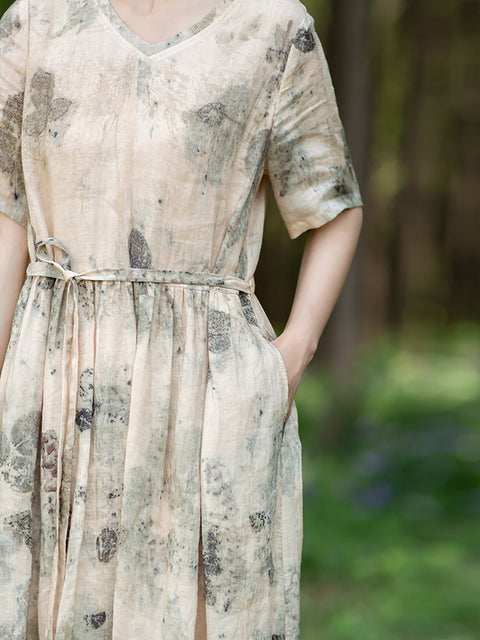 Robe Ramie à cordon de serrage et imprimé à l'encre Artsy pour femmes de grande taille