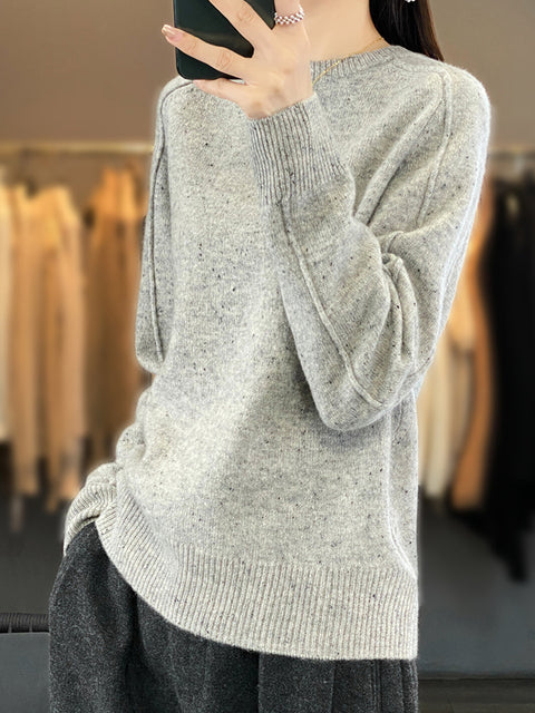 Pull à col rond tricoté en laine unie pour femme, décontracté, hiver