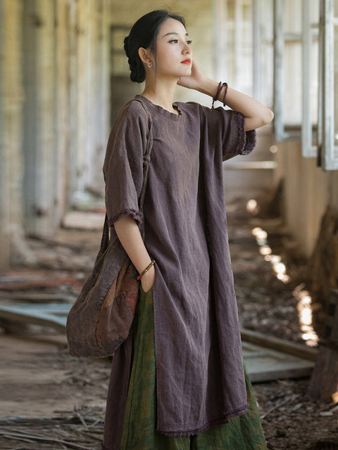 Robe d'été vintage à franges et ourlet fendu pour femmes