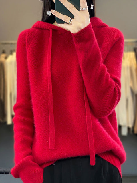 Pull en laine à capuche solide et décontracté pour femme, hiver