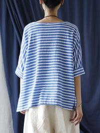 Thumbnail for Women Summer Casual Stripe Loose O-Neck Shirt