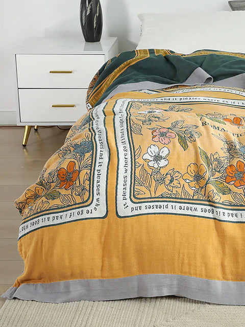 Couverture de sieste florale en gaze de coton pour canapé quatre saisons, couverture antidérapante en tissu 