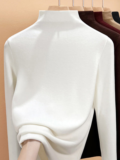 Women Autumn Pure Color Cashmere Half-Turtleneck Blouse