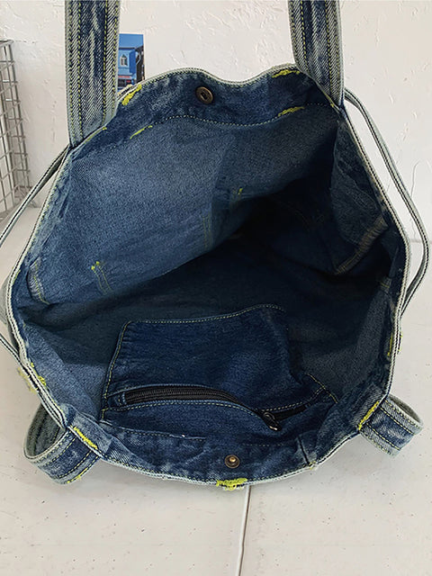 Sac à main en denim uni vintage pour femme