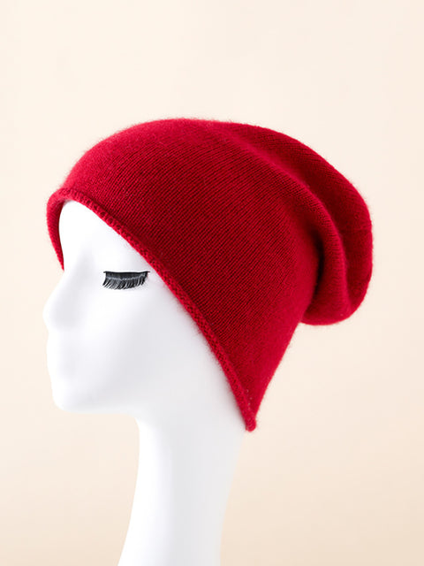 Bonnet en tricot à ourlet solide et chaud pour femme