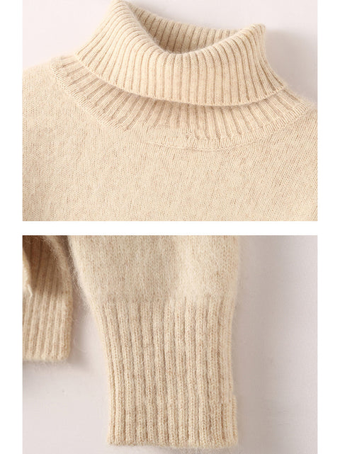 Women Autumn Turtleneck Soft Wool Solid Sweater