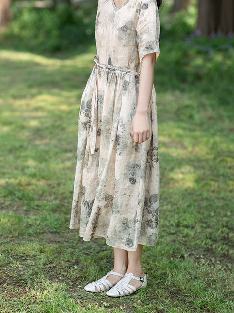 Robe Ramie à cordon de serrage et imprimé à l'encre Artsy pour femmes de grande taille