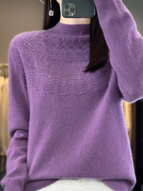 Pull en laine à col rond et rayures pour femme, décontracté, automne