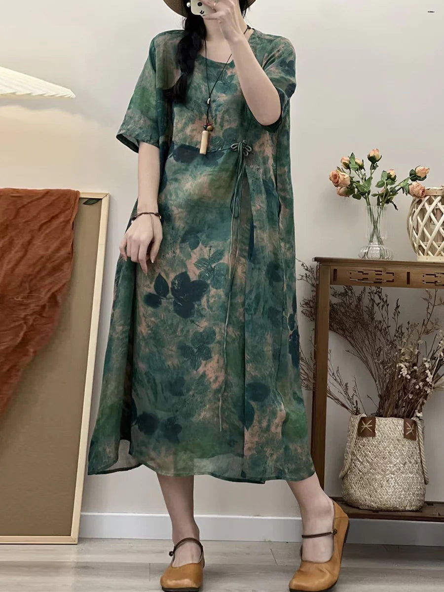 Robe Ramie de voyage ample imprimée Rerto pour femmes, grande taille, été