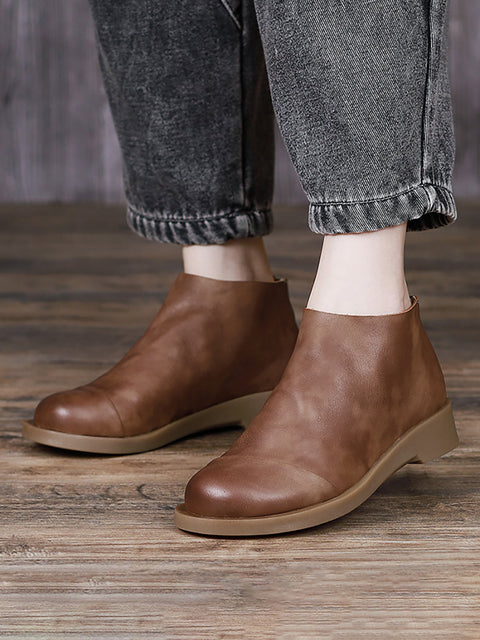 BUYKUD bottes courtes Vintage en cuir véritable faites à la main pour femmes