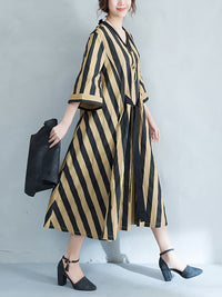 Thumbnail for Plus Size Women Commute Stripe V-neck Lace-up Loose Dress