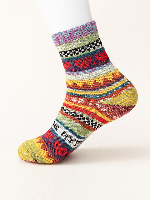 5 paires de chaussettes chaudes d'hiver ethniques pour femmes