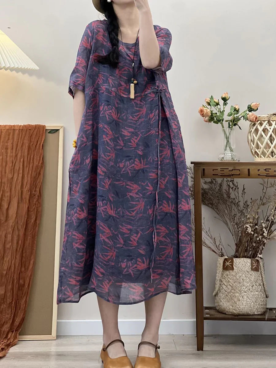 Robe Ramie de voyage ample imprimée Rerto pour femmes, grande taille, été