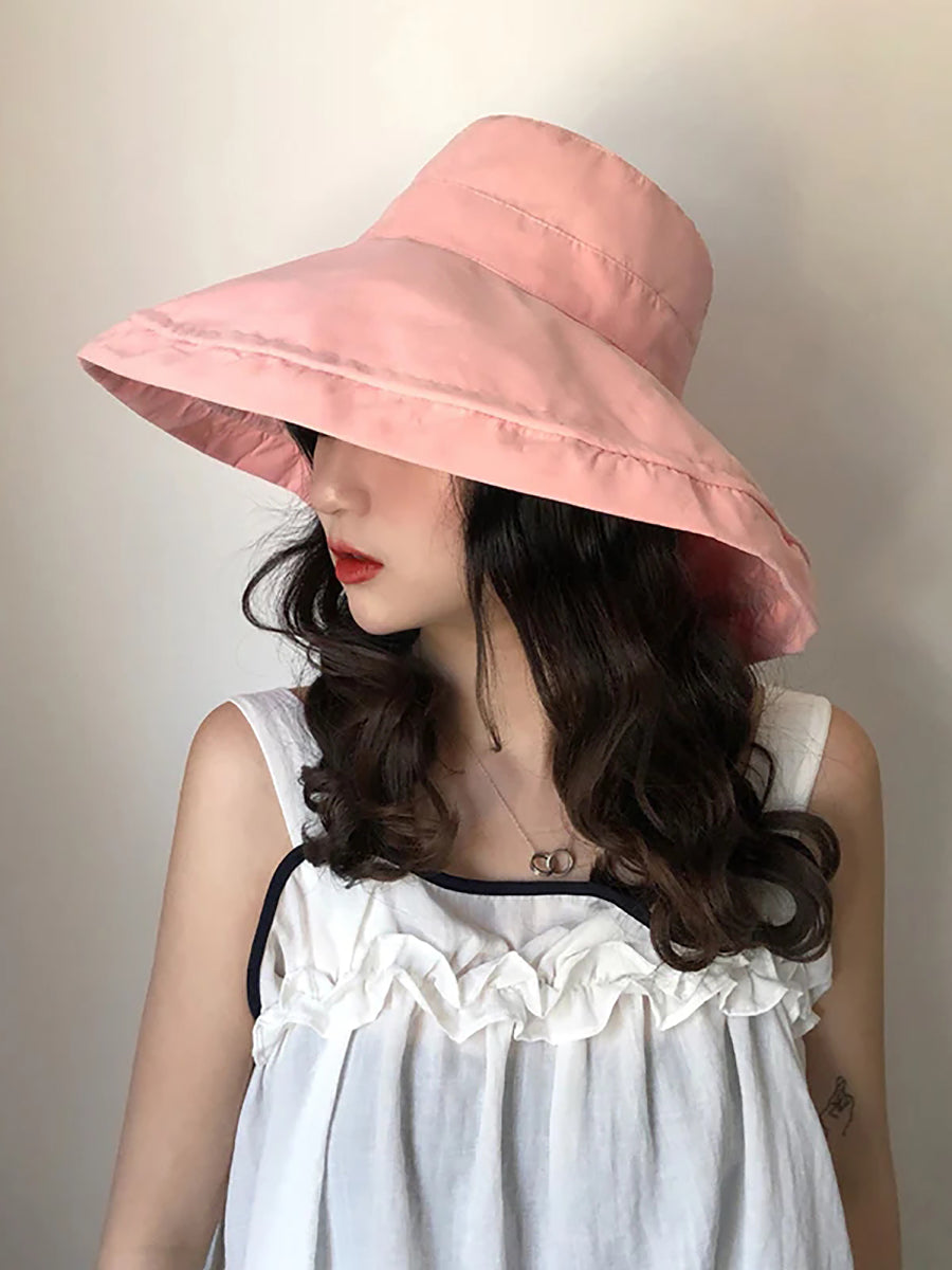 Chapeau de soleil d'été pour femme, chapeau pliable de couleur unie