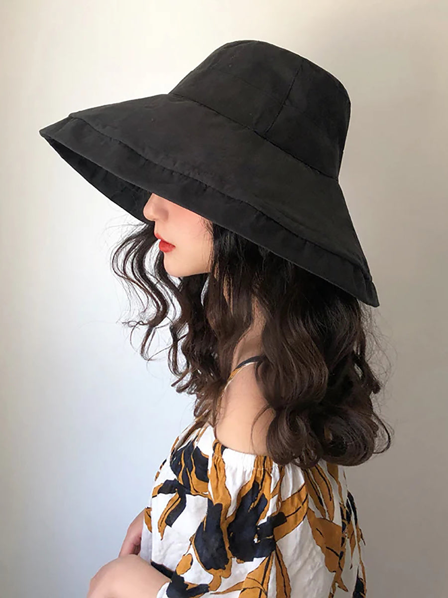 Chapeau de soleil d'été pour femme, chapeau pliable de couleur unie