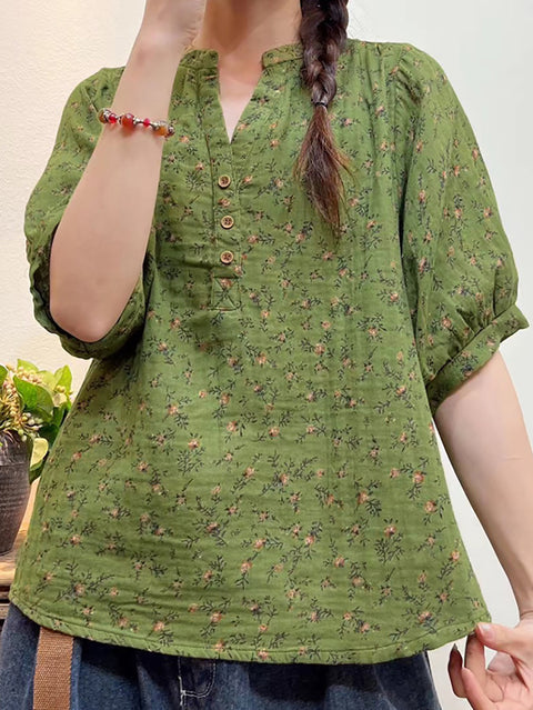 Chemise ample à boutons floraux pour femmes, grande taille, été