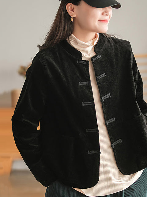 Plus Size Corduroy Women Breasted Pocket Vintage Casual Coat