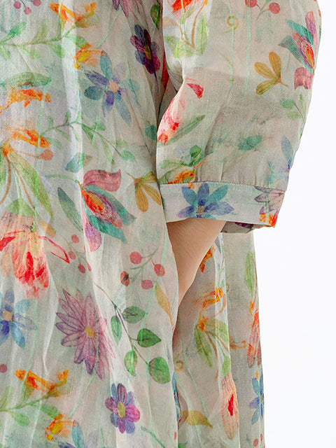 Chemise mi-longue fendue à imprimé floral et feuilles grande taille