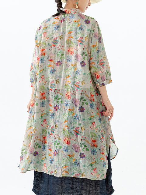 Chemise mi-longue fendue à imprimé floral et feuilles grande taille