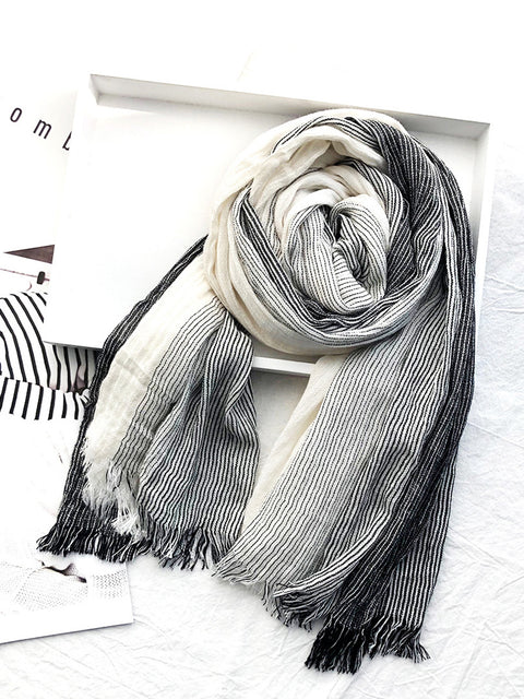 Spring Artsy Stripe Cotton Tassel Soft Scarf